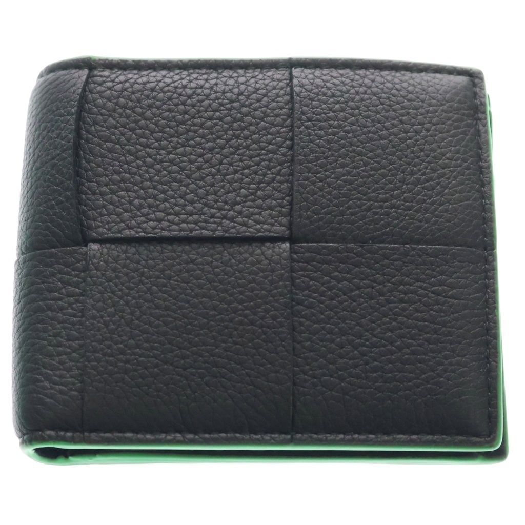 BOTTEGA VENETA (ボッテガヴェネタ) マキシイントレチャート カセット 二つ折り財布 ブラック×グリーン グレインレザー