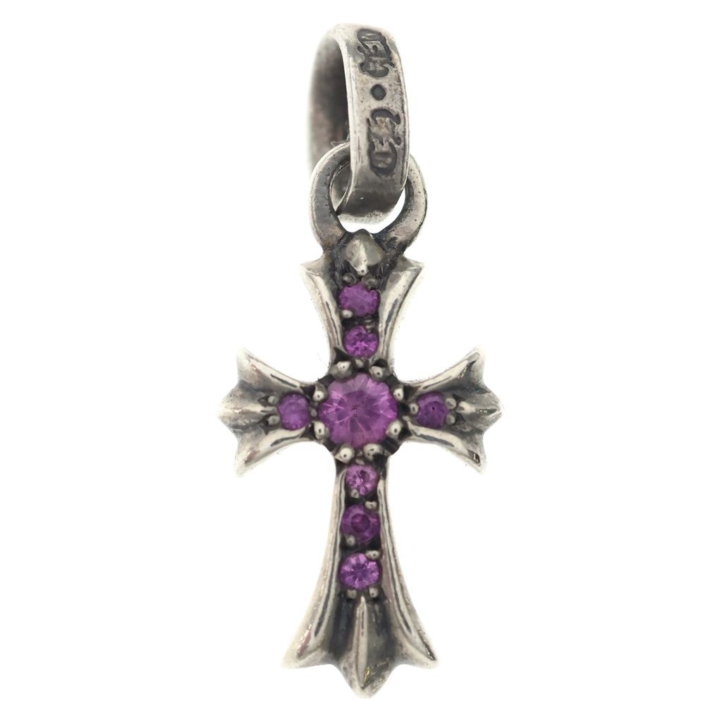 CHROME HEARTS (クロムハーツ) CRS BBYFAT P SAP ベイビーファットクロス PAVEピンクサファイア ペンダントトップ シルバー BCA236