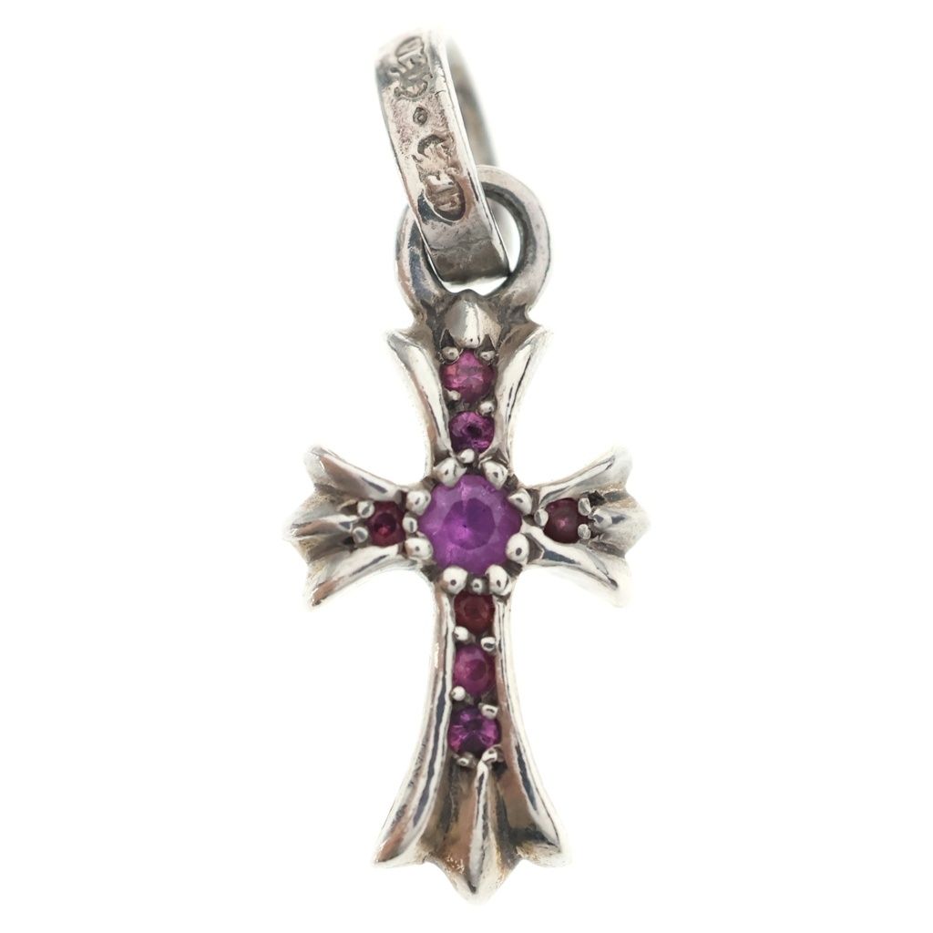 CHROME HEARTS (クロムハーツ) CRS BBYFAT P SAP ベイビーファットクロス PAVEピンクサファイア ペンダントトップ シルバー BCA236