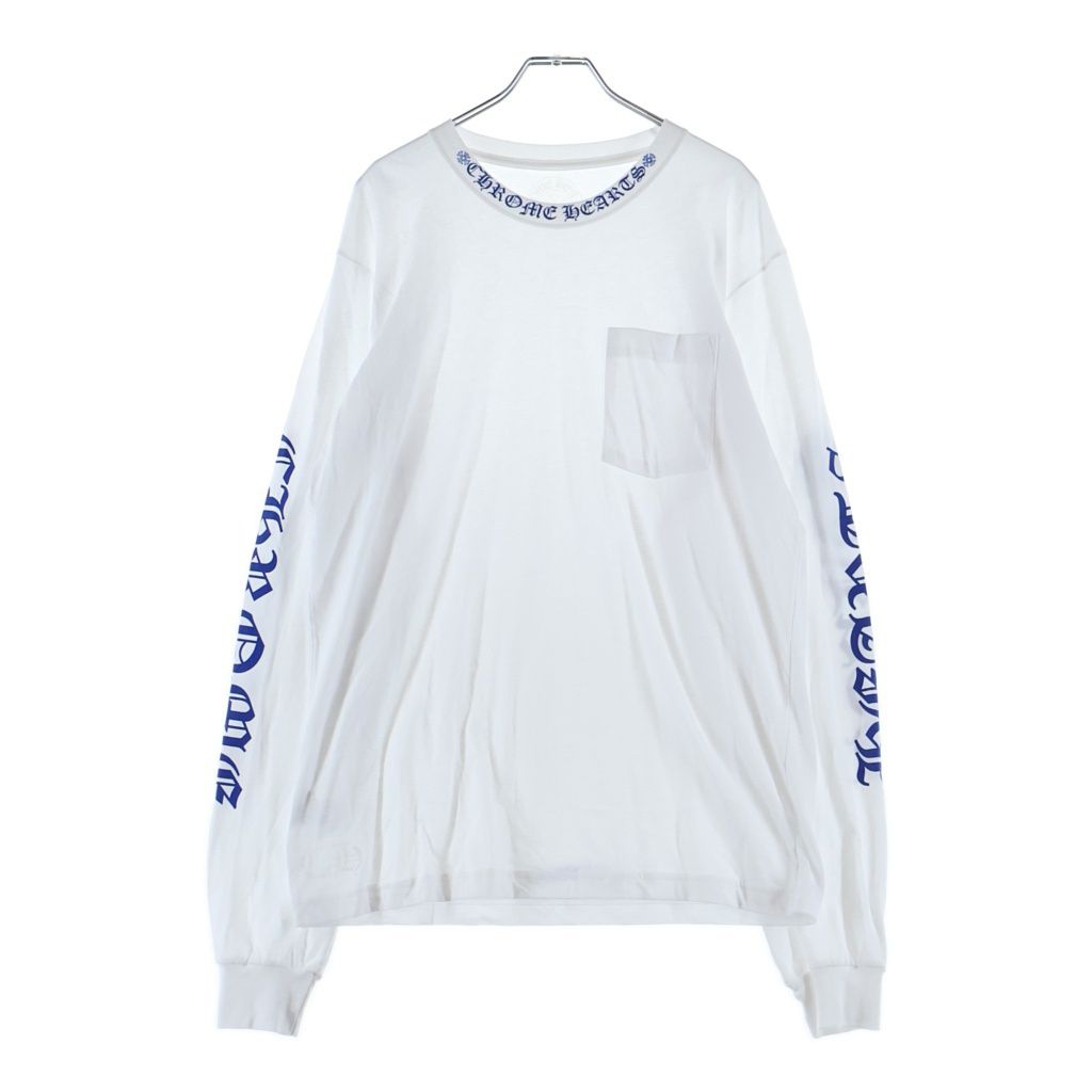 CHROME HEARTS (クロムハーツ) CH LS NECK LOGO ネックロゴプリント 袖ロゴ 長袖Tシャツ ロングスリーブカットソー ホワイト
