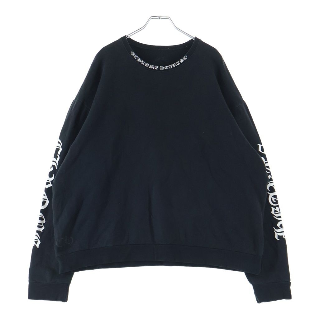 CHROME HEARTS (クロムハーツ) SWTSHRT PLVR ネックロゴプリント クルーネック スウェットトレーナー ブラック