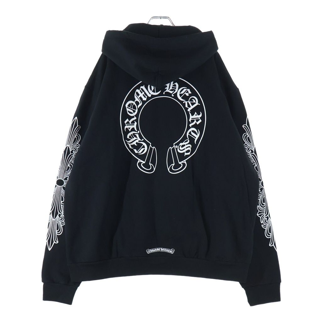 CHROME HEARTS (クロムハーツ) SWTSHRT PLVR 袖フローラル バックホースシュープリント スウェット プルオーバーパーカー ブラック 127,050円