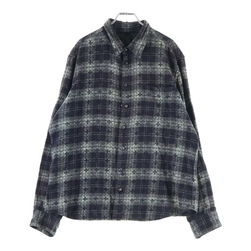 CHROME HEARTS (クロムハーツ) LOOSEENDS LS CHECK ルーズエンド クロスパッチ付きCHクロス総柄チェック長袖シャツ ブラック