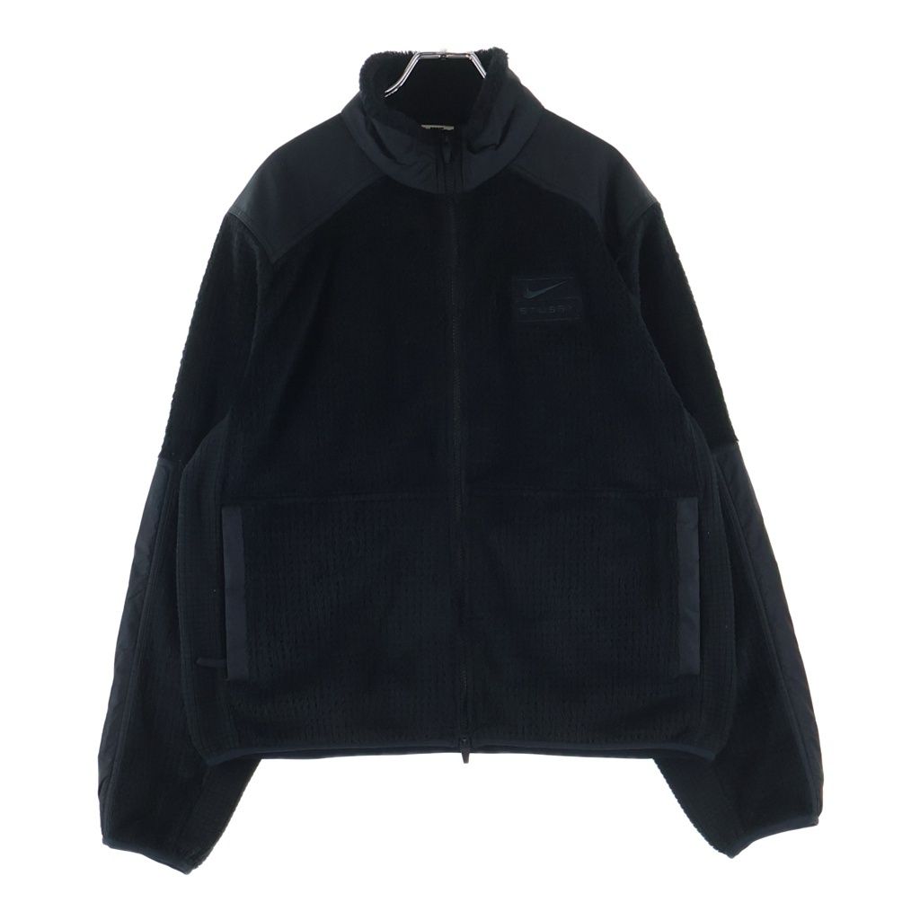 NIKE (ナイキ) 25AW ×STUSSY FULL ZIP FLEECE ステューシー ロゴ刺繍 ジップアップブルゾン フリースジャケット ブラック HQ8524-010