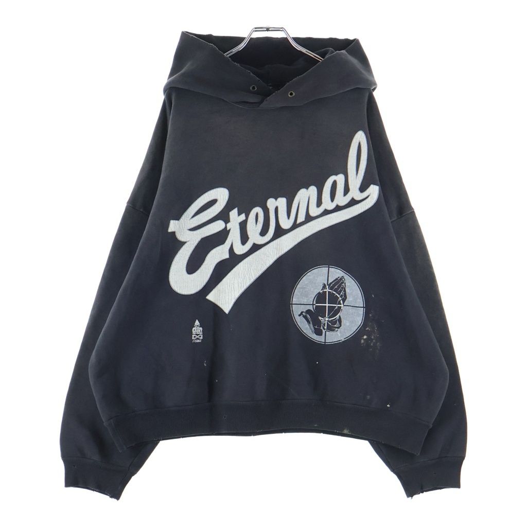 SAINT MICHAEL (セントマイケル) 25SS ×FEAR OF GOD SNT OF GOD FG_HOODIE フィアオブゴッド ヴィンテージ加工 ロゴプリント プルオーバースウェットフーディー パーカー SM-HR8-0000-C03