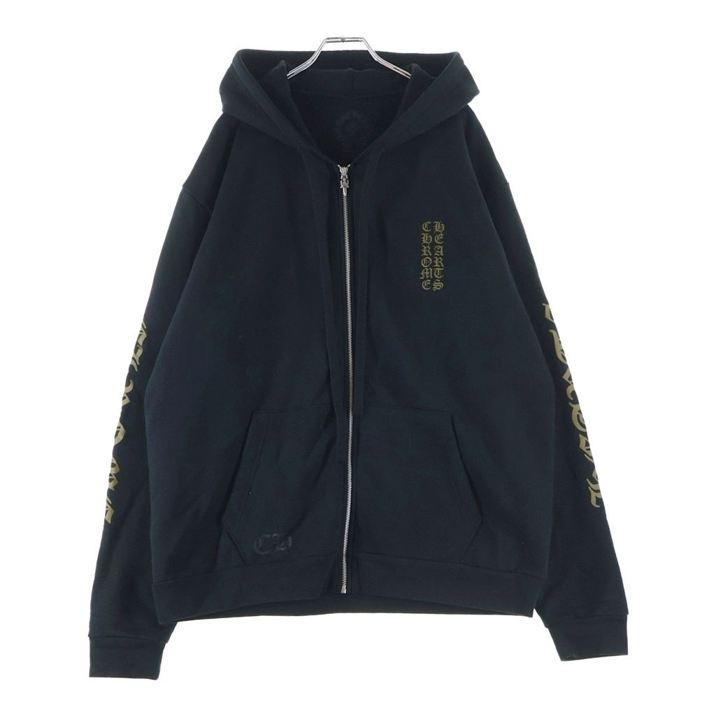 CHROME HEARTS (クロムハーツ) SWTSHRT THRML HD ZIP 袖ロゴプリントジップアップパーカー ブラック
