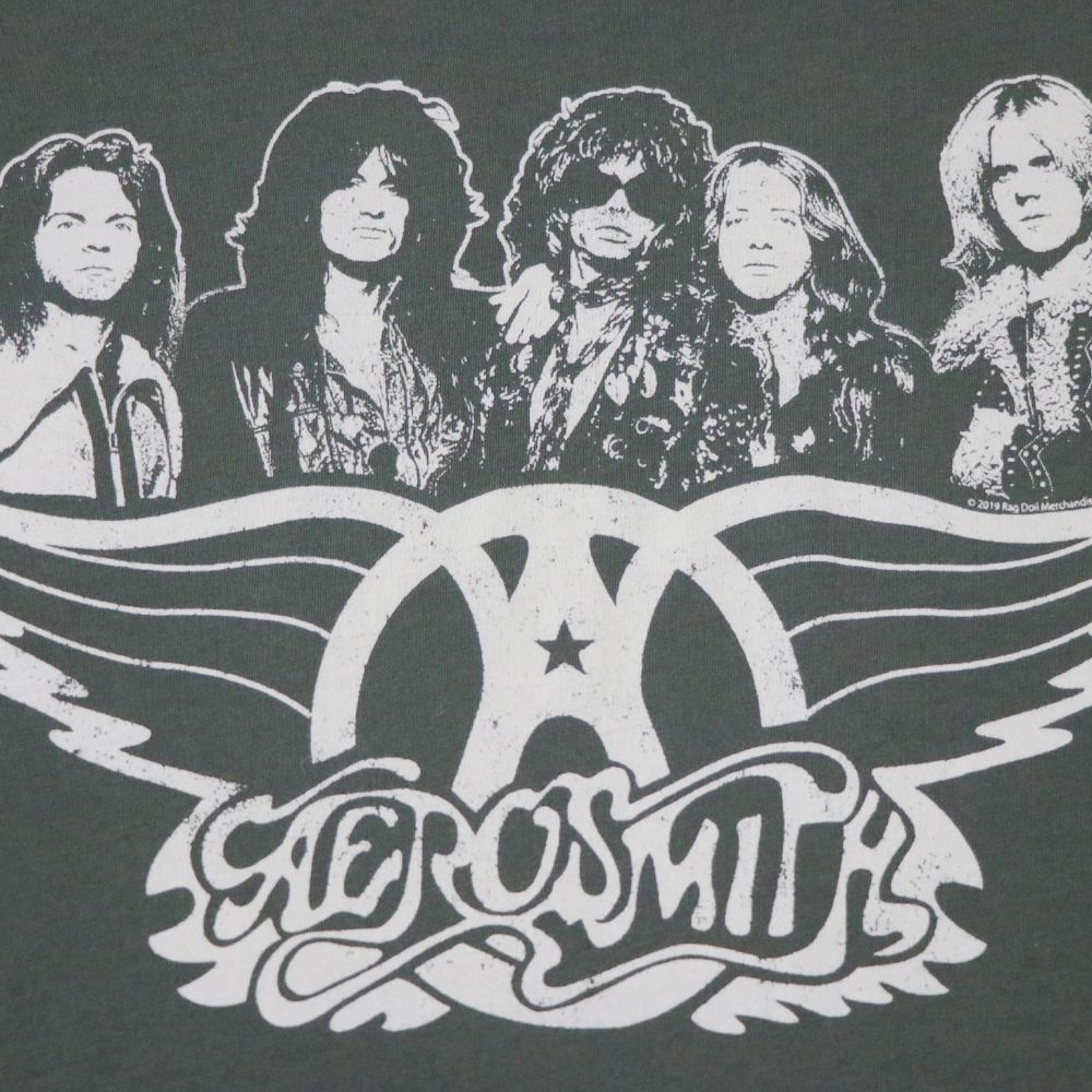 エアロスミス Tシャツ メンズ L 新品 タグ付き AEROSMITH バンドT チャコールグレー ニーマンマーカス取扱 ビンテージ加工 メンバーフォト ウイングロゴ 正規品 アメリカ古着