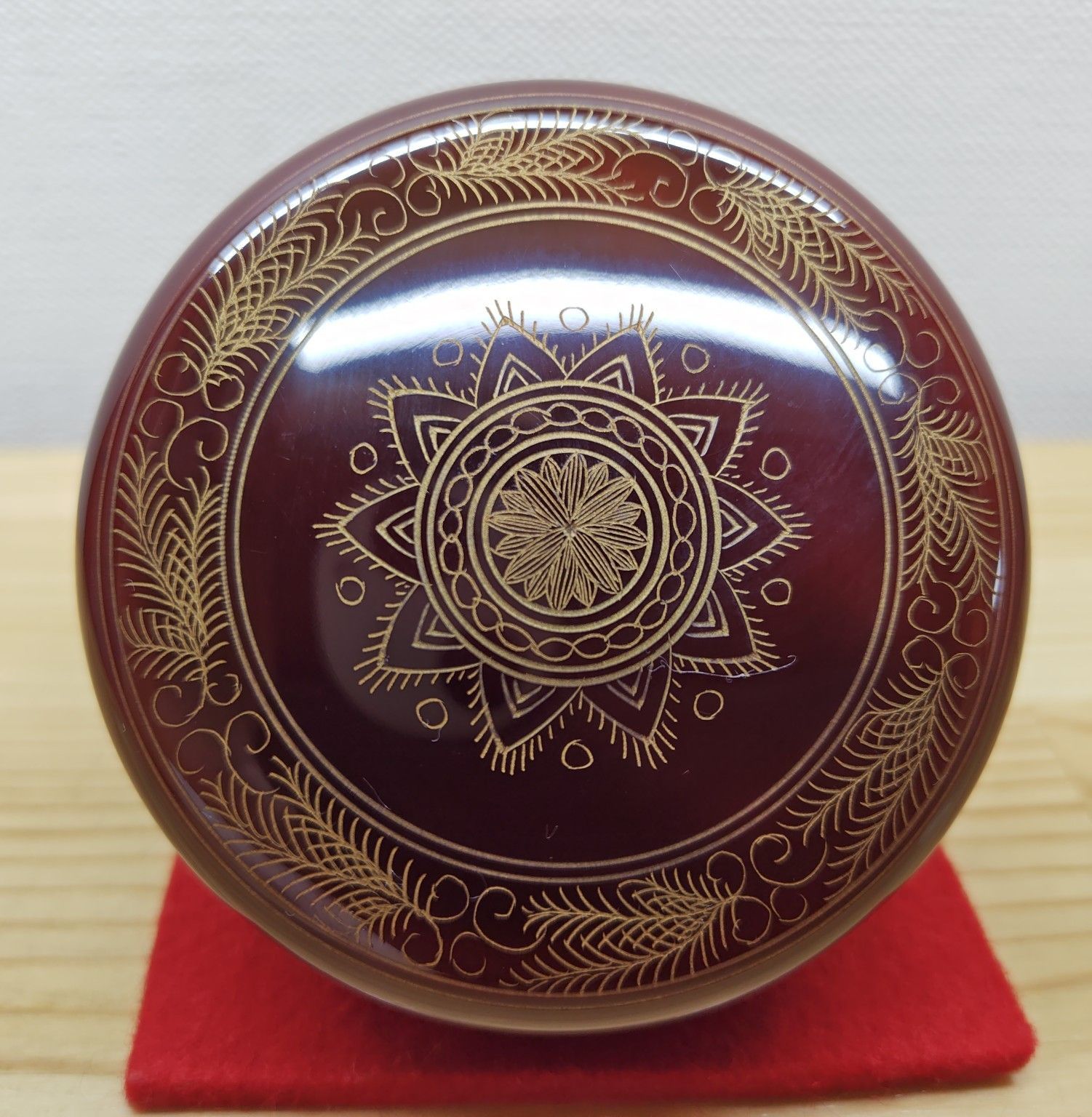F56 送料無料　棗　キンマ彫沈金　平棗　光峰　木箱　茶道　朱漆塗　工芸品 逢絢亭・中古品】茶道具 棗 平棗 山中塗 キンマ彫り キンマ蒔絵 木製