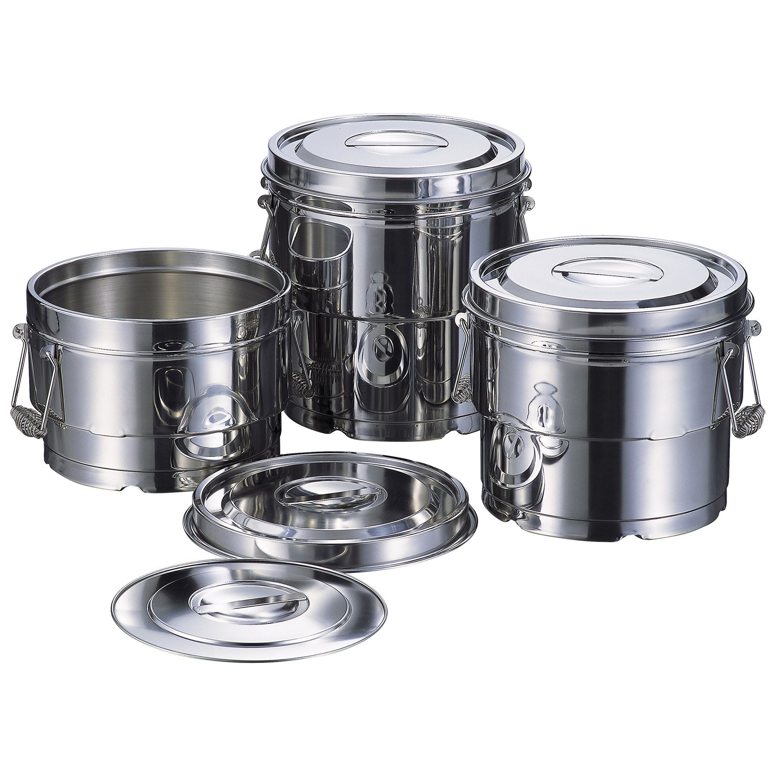 新品 18-8 段付 二重汁食缶 4点クリップ付 6L