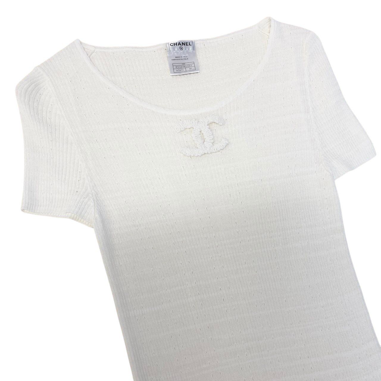 Ce27 【美品】 CHANEL シャネル 2009年 ココマーク サマーニット チュニック丈 P35183 サイズ40 ホワイト レディース 女性服ta1