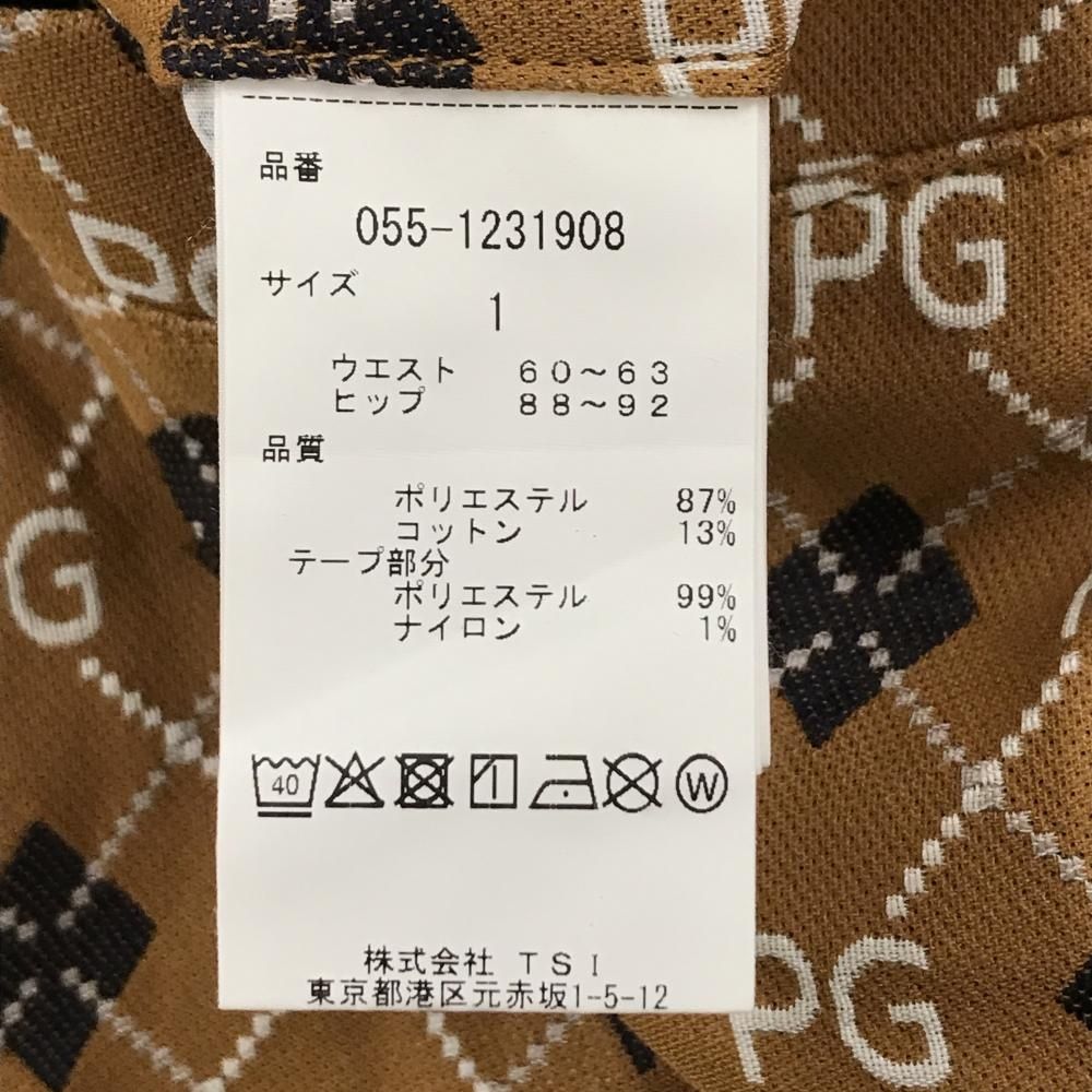 【美品】パーリーゲイツ ジョガーパンツ ライトブラウン×黒×白 総柄 サイドライン レディース 1(M) ゴルフウェア PEARLY GATES