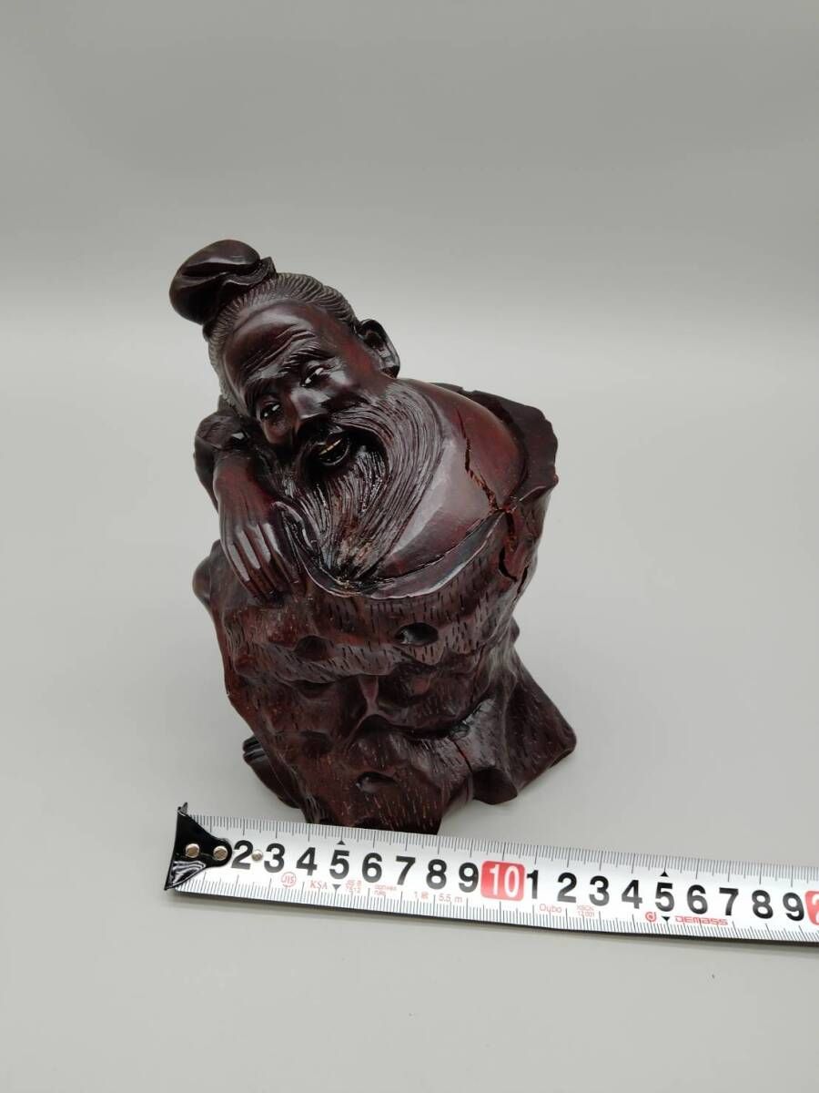 中国美術 骨董 硯屏 木製 彫刻品 福禄寿 中国美術 木彫り寿老人 寿星 福禄寿 長寿健康 幸福の神様 古石 置物