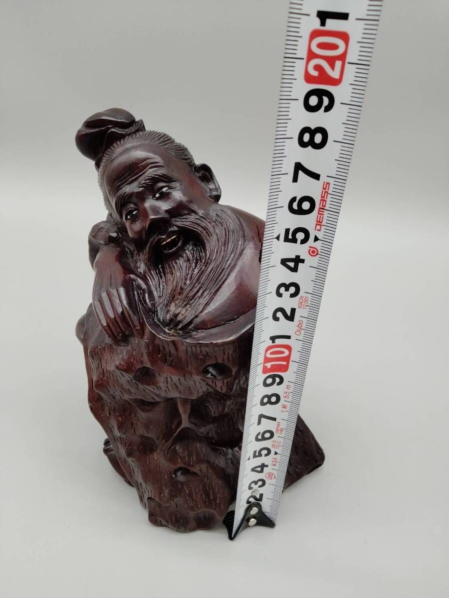 中国美術 木彫り寿老人 寿星 福禄寿 長寿健康 幸福の神様 古石 置物