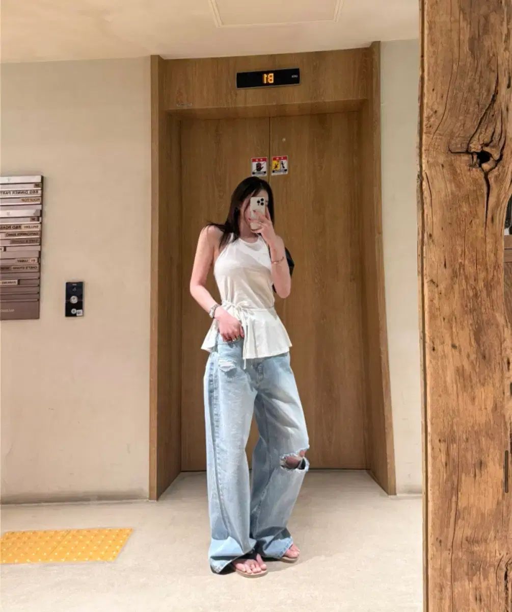 ダメージ ワイドデニムパンツ スモール新品
