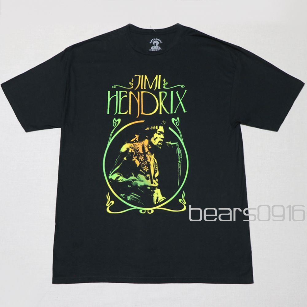 ジミヘンドリックス Tシャツ メンズ 2XL XXL タグなし新品 未使用 JIMI HENDRIX バンドT 黒 ブラック 黄緑グラデーションプリント ライブフォト サークルロゴ 超オーバーサイズ 正規品 アメリカ古着