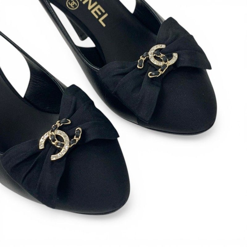 シャネル CHANEL パンプス 靴 シューズ レザー ファブリック ブラック