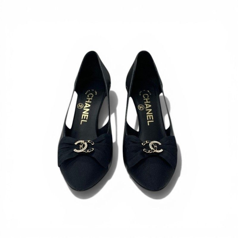 シャネル CHANEL パンプス 靴 シューズ レザー ファブリック ブラック