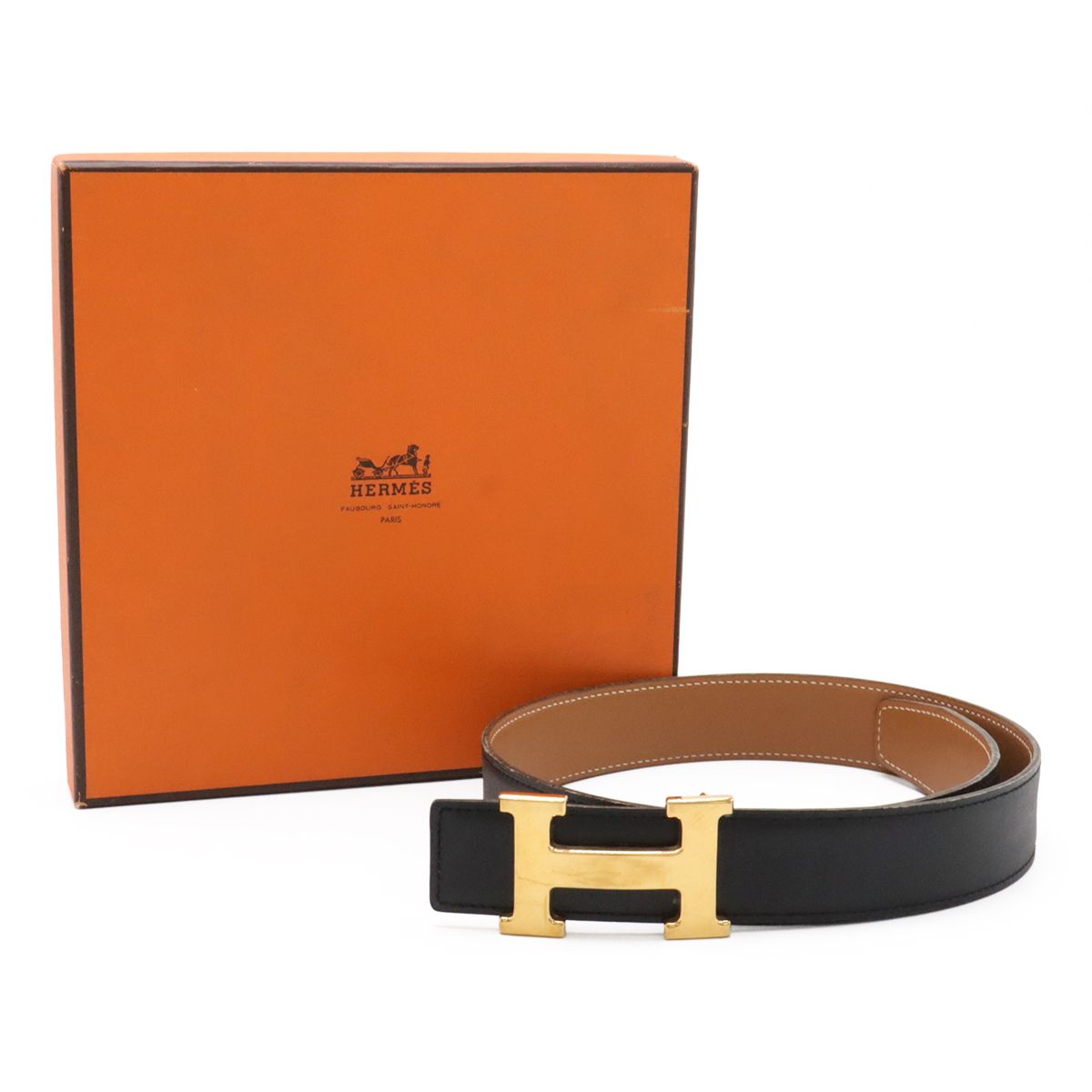 HERMES エルメス Hベルト Hバックル リバーシブル ボックスカーフ BOX