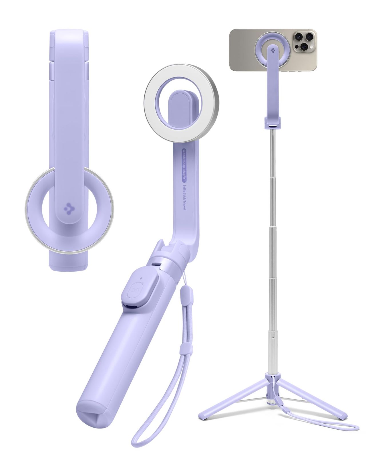 新品 Spigen カメラ 自撮り棒 三脚 iPhone 17/16/15/14/13/12 Samsung Google Pixel 対応 コンパクト 軽量 18N 強力な磁力 最大62cm 卓上三脚 ミニ三脚 スマホスタンド メタルリング付属 ワンダー・ス