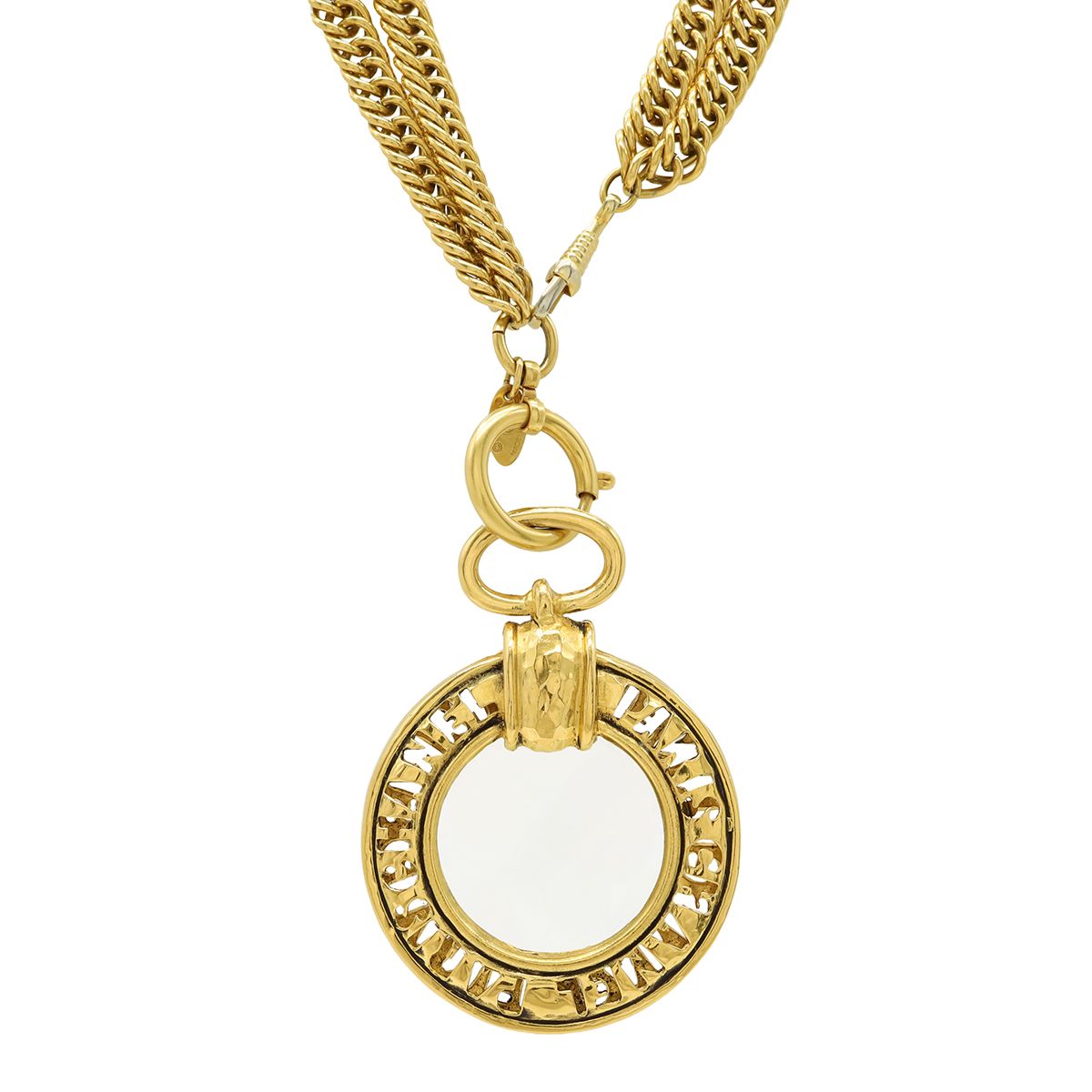 CHANEL シャネル ルーペネックレス Wチェーン ダブルチェーン ペンダント ロゴ サークル ラウンド ヴィンテージ GP ゴールド