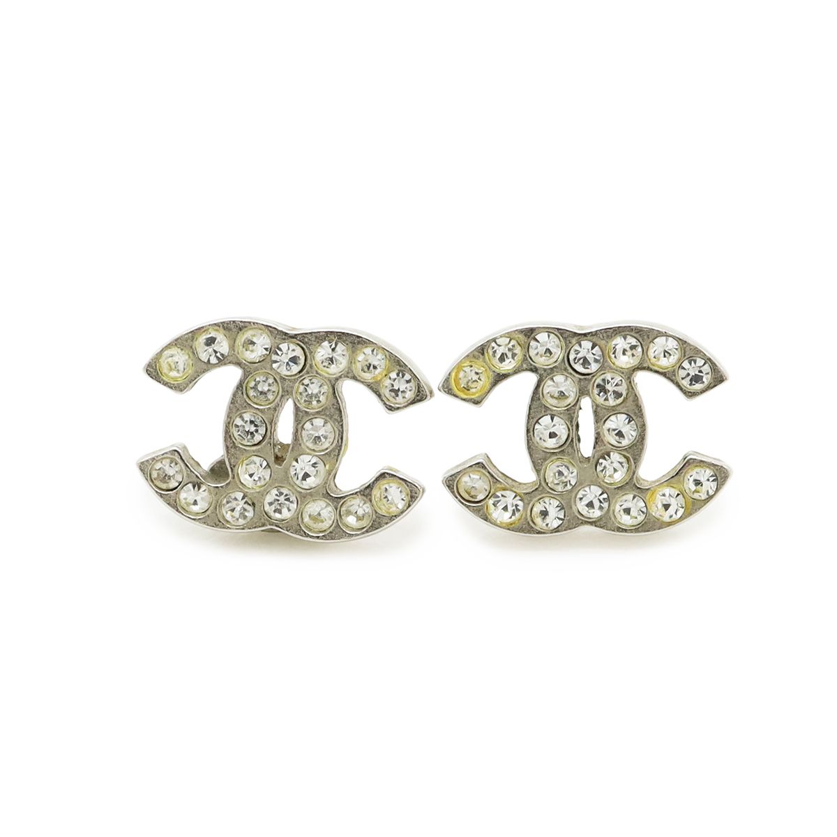 CHANEL シャネル ココマーク ピアス ラインストーン メタル シルバー 00T