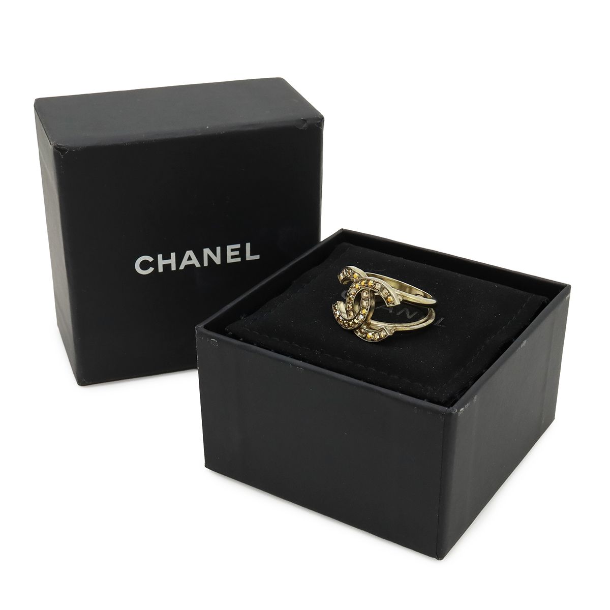 CHANEL シャネル ココマーク ラインストーン リング 指輪 GP ゴールド