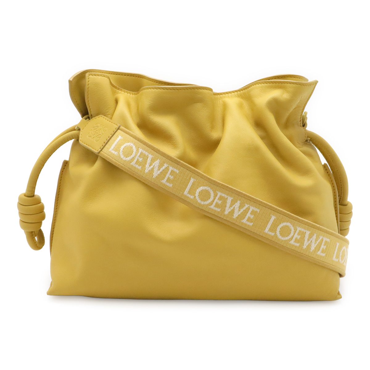 LOEWE ロエベ フラメンコクラッチ ナノ ポシェット ショルダーバッグ ロゴ 斜め掛け 2WAY 巾着 ナッパカーフ レザー イエロー 黄色 A411FC1X83