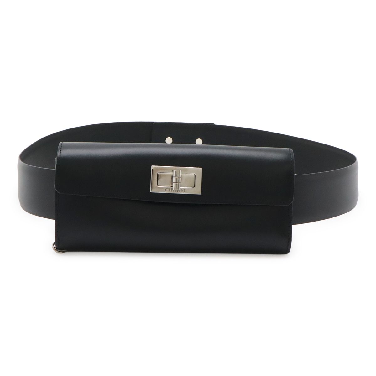 CHANEL シャネル 2.55 ベルトバッグ ウエストバッグ バムバッグ 2WAY クラッチバッグ レザー ブラック 黒 シルバー金具 チェーン欠品 #85