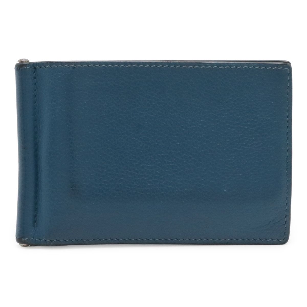 HERMES エルメス ポーカー 2つ折札入れ 二つ折り財布 マネークリップ式 ビルクリップ ヴォーエプソン レザー ピーコックブルー系 シルバー金具
