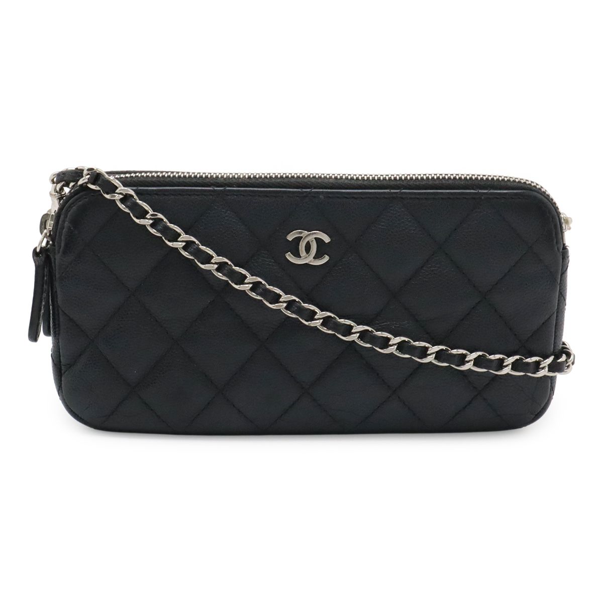 CHANEL シャネル マトラッセ Wジップチェーンウォレット チェーンショルダー 2WAY クラッチバッグ キャビアスキン ブラック 黒 シルバー金具 A82527