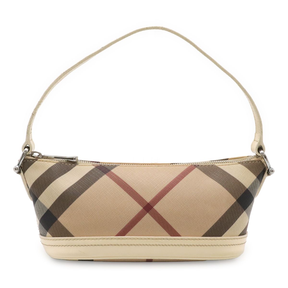 BURBERRY バーバリー ハウスチェック チェック柄 アクセサリーポーチ ハンドバッグ ミニバッグ PVC パテントレザー ベージュ クリーム 17,856円