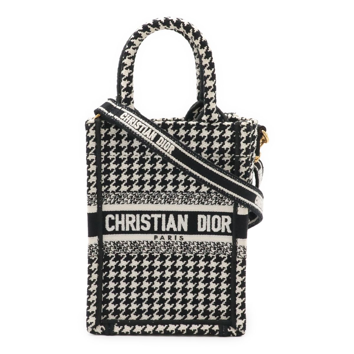 Christian Dior クリスチャン ディオール ブックトート フォンバッグ ミニバッグ 2WAY ショルダーバッグ キャンバス 千鳥格子 ブラック ホワイト
