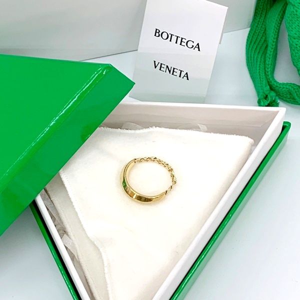 BOTTEGA VENETA ボッテガ ヴェネタ チェーンリング スターリングシルバー Ag925 メンズ 21号 ゴールド 服飾小物 DF19157■
