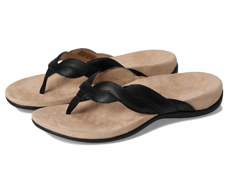 バイオニック レディース シューズ サンダル VIONIC Bella Braid Thong Sandals Black Leather ブラック