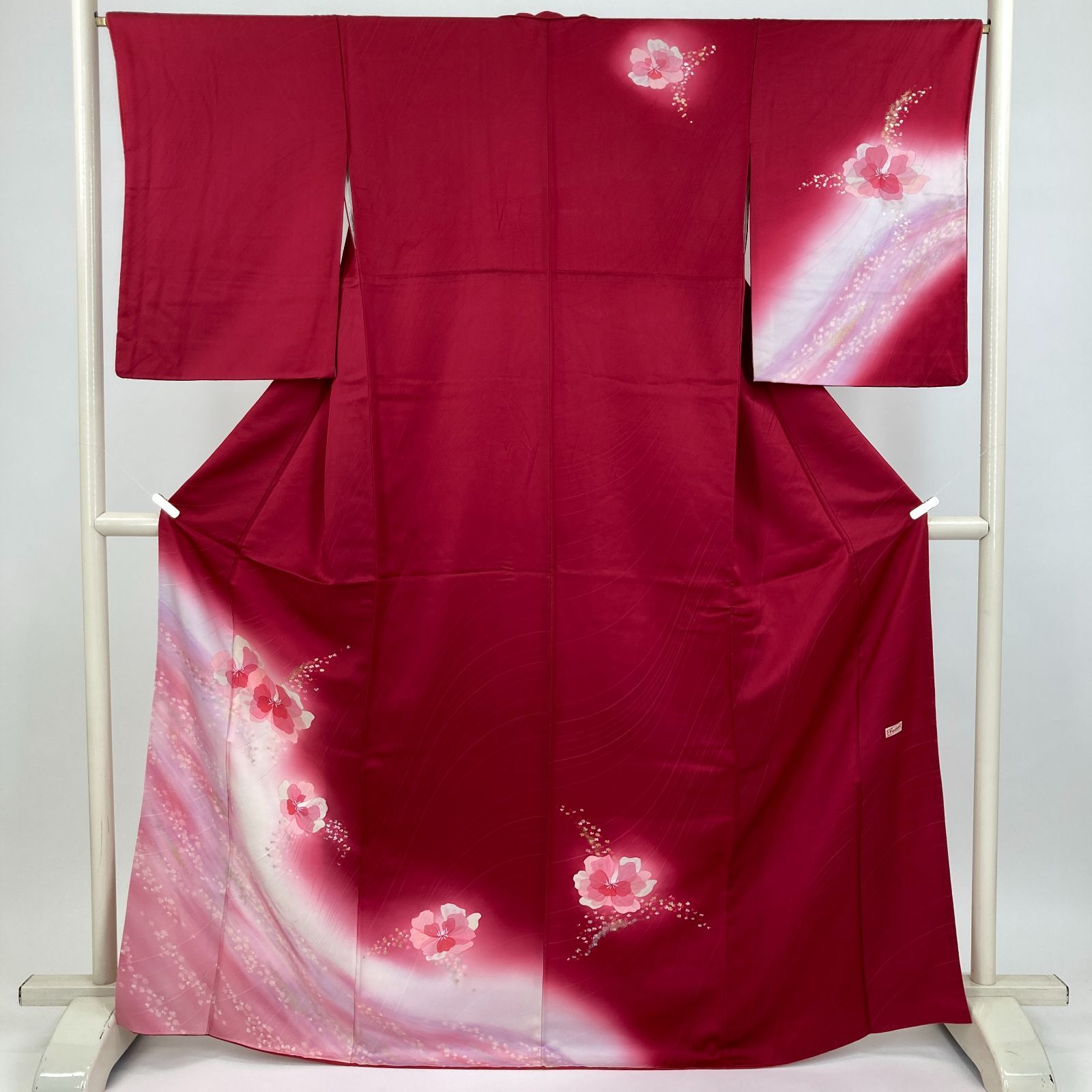 たんす屋 TANSU-YA 着物 リユース着物 訪問着 赤 フォーマル セミフォーマル 花 ラメ ぼかし 袷 絹 未洗い 【身丈】162cm【裄丈】66cm MS8538