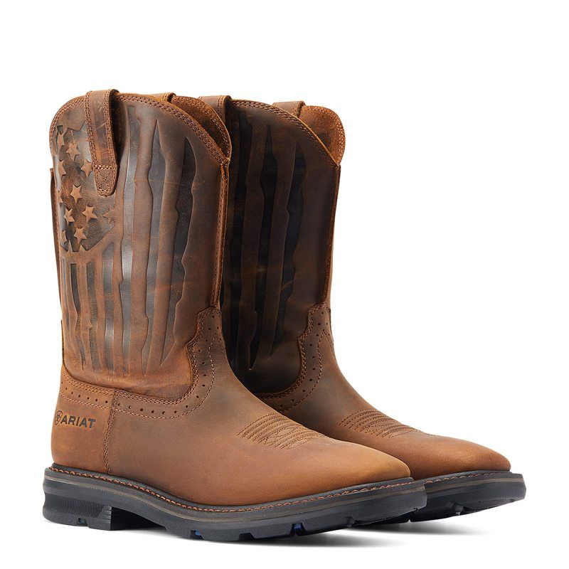 アリアト メンズ シューズ ブーツ・レインブーツ Ariat Sierra Shock Shield Patriot Work Boot Distressed Brow