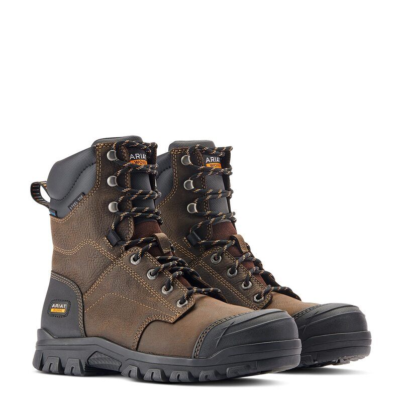 アリアト メンズ シューズ ブーツ・レインブーツ Tシャツ Ariat Treadfast 8 Waterproof Steel Toe Work Boot Dark Brown ブラウン