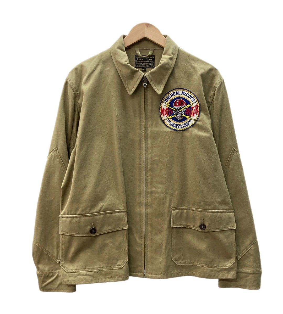 リアルマッコイズ THE REAL McCOY'S TYPE M-421A Summer Flight Jacket サマーフライトジャケット ミリタリー ワッペン Nxs-1123 ジャケット ワンポイント ベージュ 104MT-3166