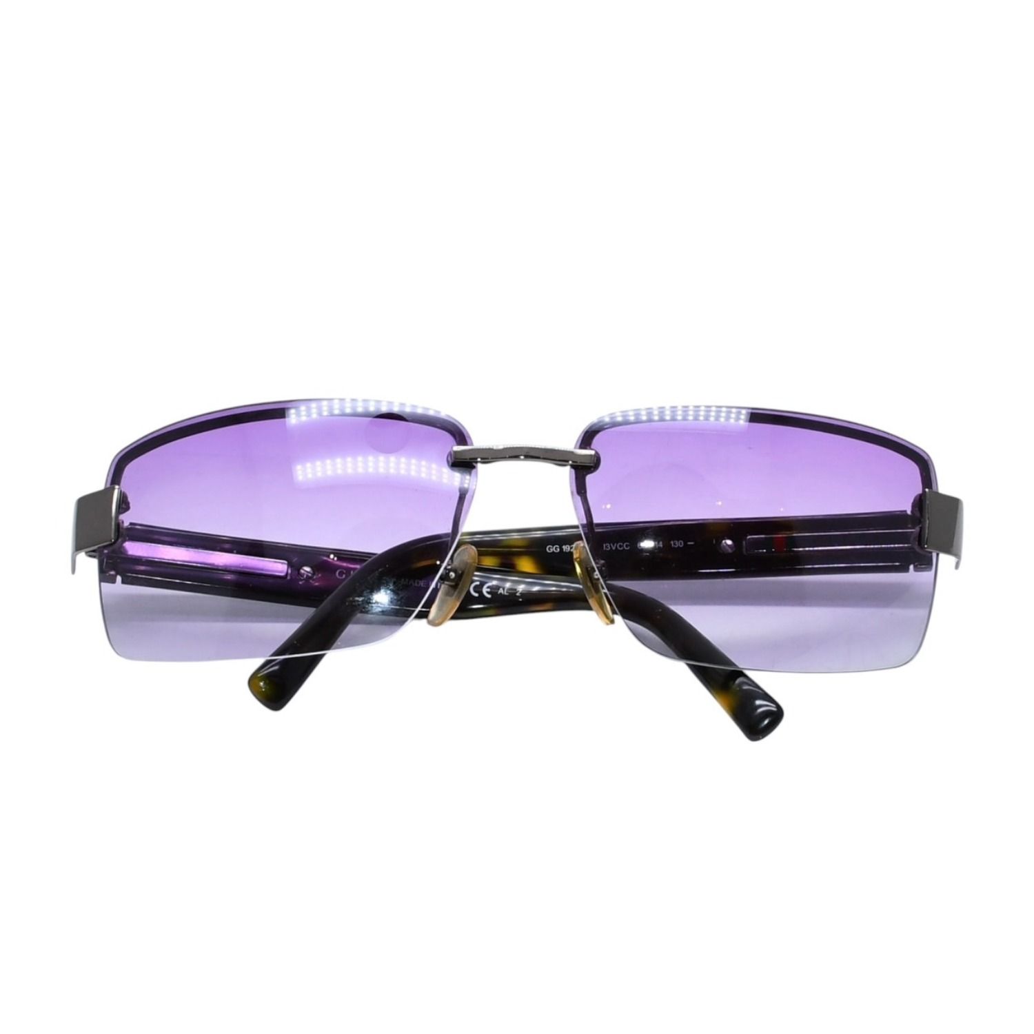 極美品 GUCCI グッチ Sunglasses サングラス パープルレンズ カーキテンプル シルバー金具 中古 4a002490