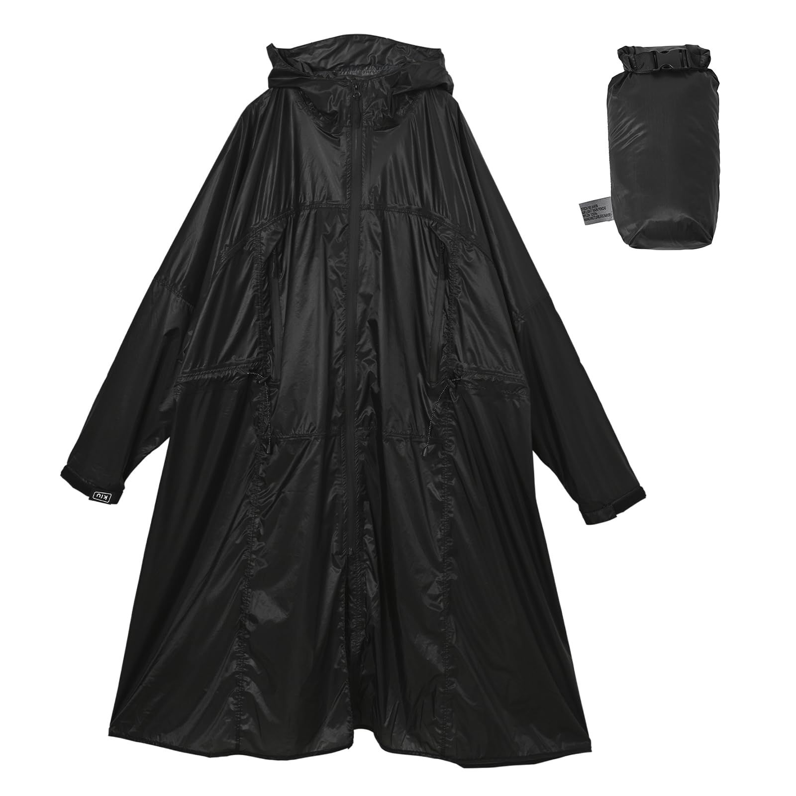 KiU キウ エアライトレインポンチョ Air-Light RAIN PONCHO 防水 撥水 はっ水 耐水 軽量 雨対策 台風 梅雨 防災 レインコート スリーブポンチョ 雨具 雨ガッパ 雨合羽 袖付き 収納袋 ポケット [ブラック] [Free Size]