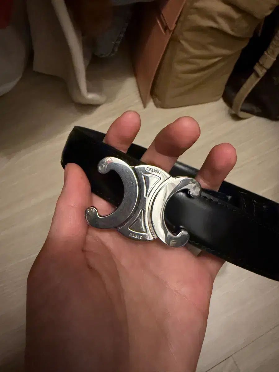 正規品 セリーヌ トリオンフ ベルト ブラック シルバー 25mm 75サイズ