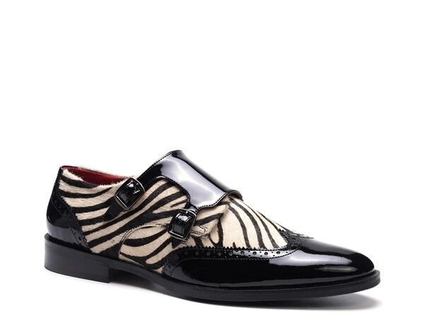 カルロスサンタナ メンズ シューズ スリッポン・ローファー モンクストラップ モンク Carlos by Carlos Santana Kai Monk Strap SlipOn BlackWhite Zebra Print ホワイト