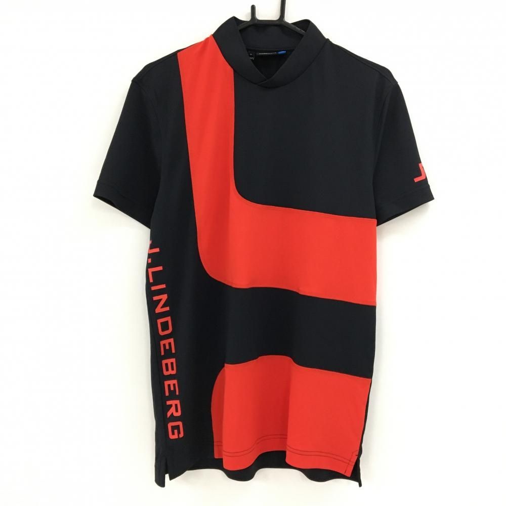 超美品】ジェイリンドバーグ 半袖ハイネックシャツ 黒×レッド ロゴ