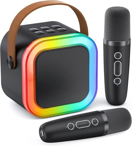 MonoKi カラオケセット Bluetooth5.3 スピーカー ワイヤレス マイク 2本 カラオケ家庭用 PAセット karaoke RGB LEDライト 伴奏機能付き 家庭の集まり、誕生日パーティー、カラオケなどのエンターテイメントに適 40030602
