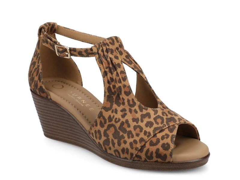 ジャーニー レディース シューズ サンダル Journee Kedzie Wedge Sandal Dark Brown Leopard Print ブラウン