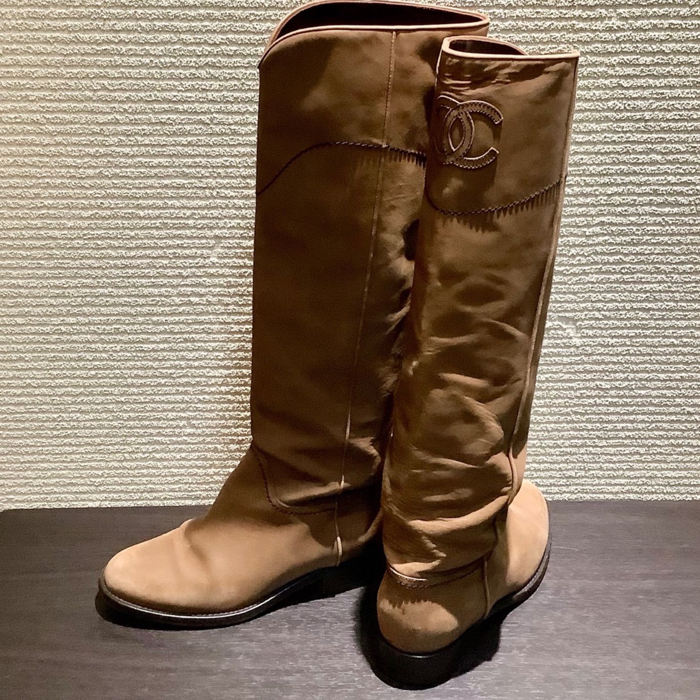 シャネル CHANEL ココマーク レザー ロングブーツ 茶 ブラウン [35C] 約22.5cm相当 G26069 D515/T3