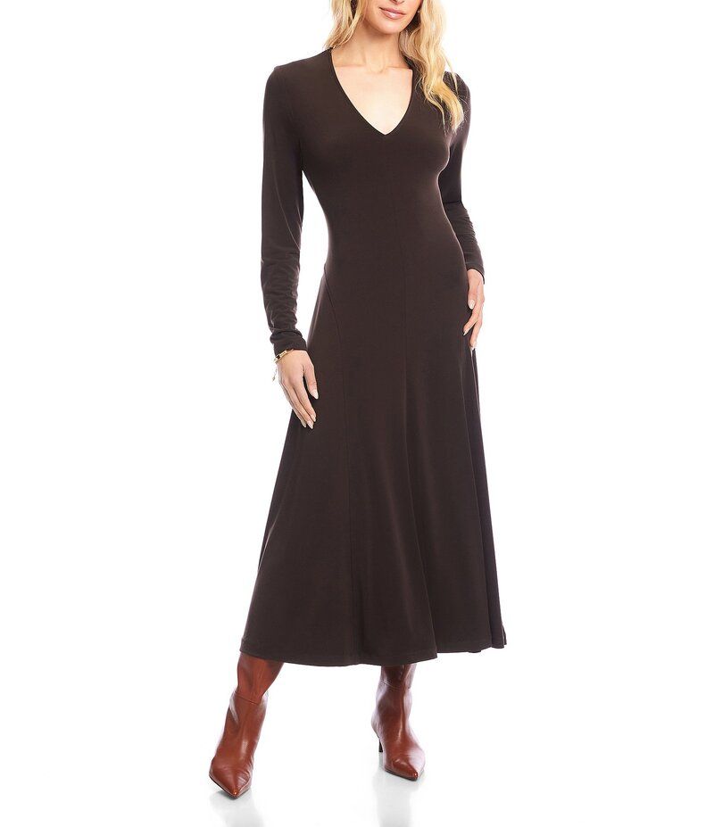 カレンケーン レディース トップス ワンピース Vネック ミディワンピース ミディ ジャージー Karen Kane Kate VNeck Long Sleeve Travel Jersey Midi Dress Brown ブラウン
