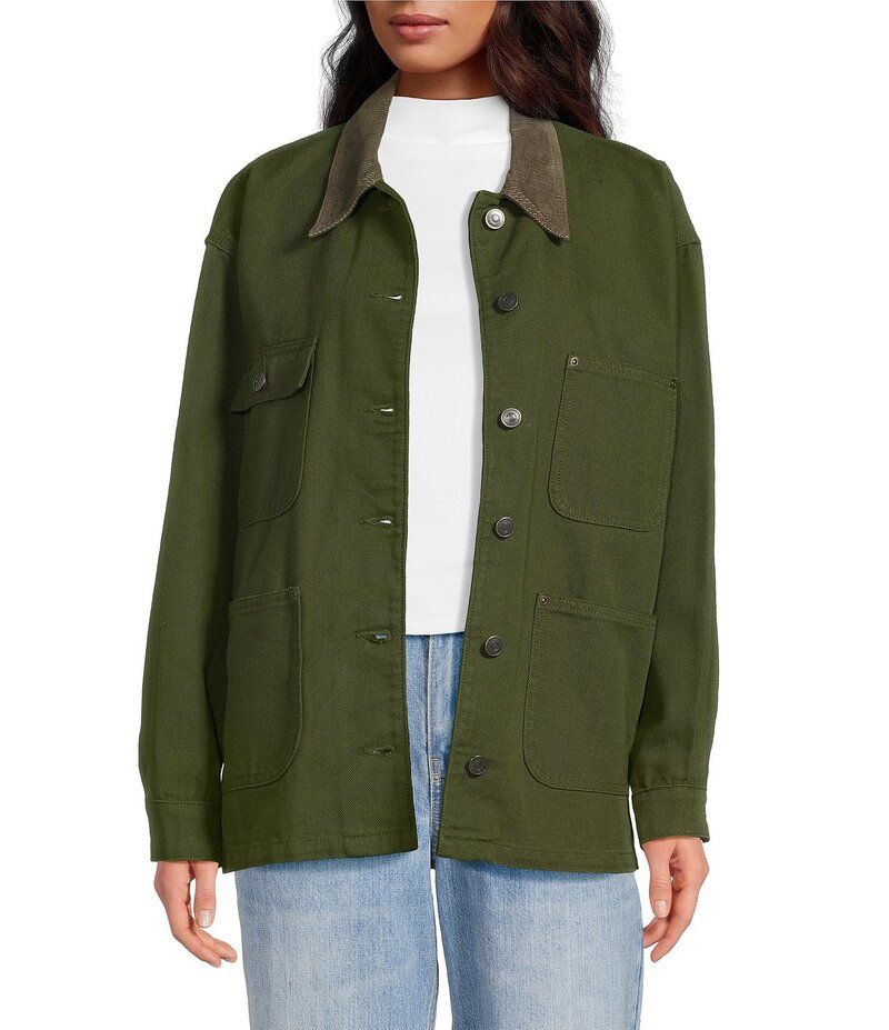ジャンビニ レディース アウター コート スエード ジャケット Gianni Bini Rose Suede Collared Canvas Barn Jacket Rifle Green グリーン