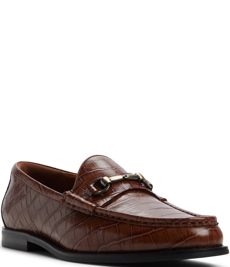 アルド メンズ シューズ スリッポン・ローファー レザー ローファー ALDO Mens Clarke Croco Embossed Leather Bit Buckle Dress Loafers Rust ラスト