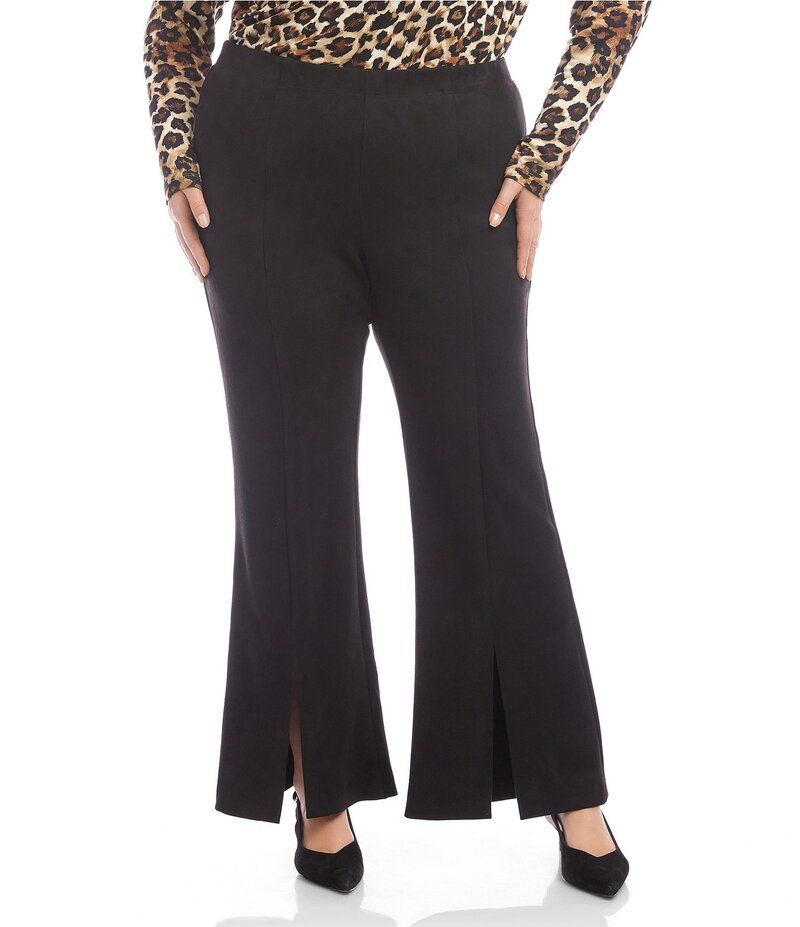 カレンケーン レディース ボトムス カジュアルパンツ フレア フロントスリット プラスサイズ パンツ スエード Karen Kane Plus Size Faux Suede Flare Leg Front Slit PullOn Pants Black ブラ